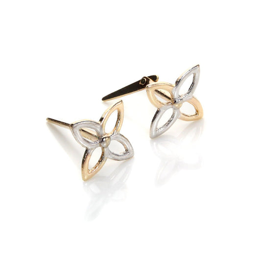 Andralok 9ct Mixed Gold 4 Petal Flower Stud Earrings - jewellerybox