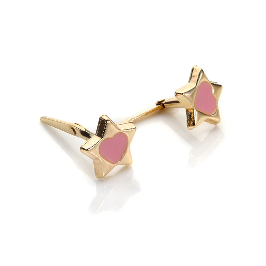 Andralok 9 Karat Gelbgold Emaille Herz in Stern Ohrstecker