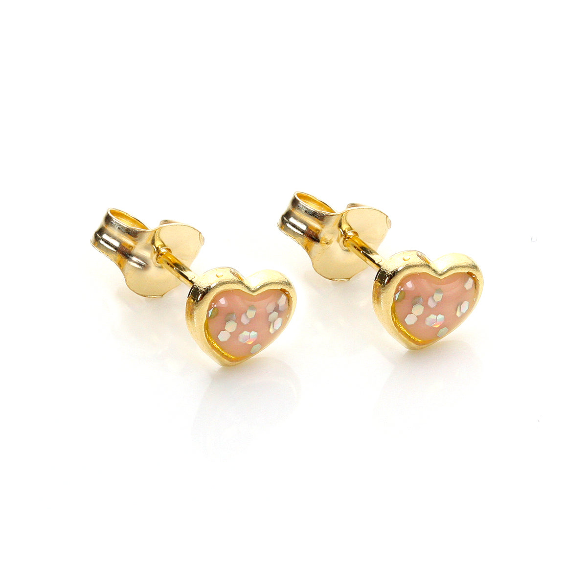 9 Karat Gelbgold Emaille & Glitzer Herz Ohrstecker 