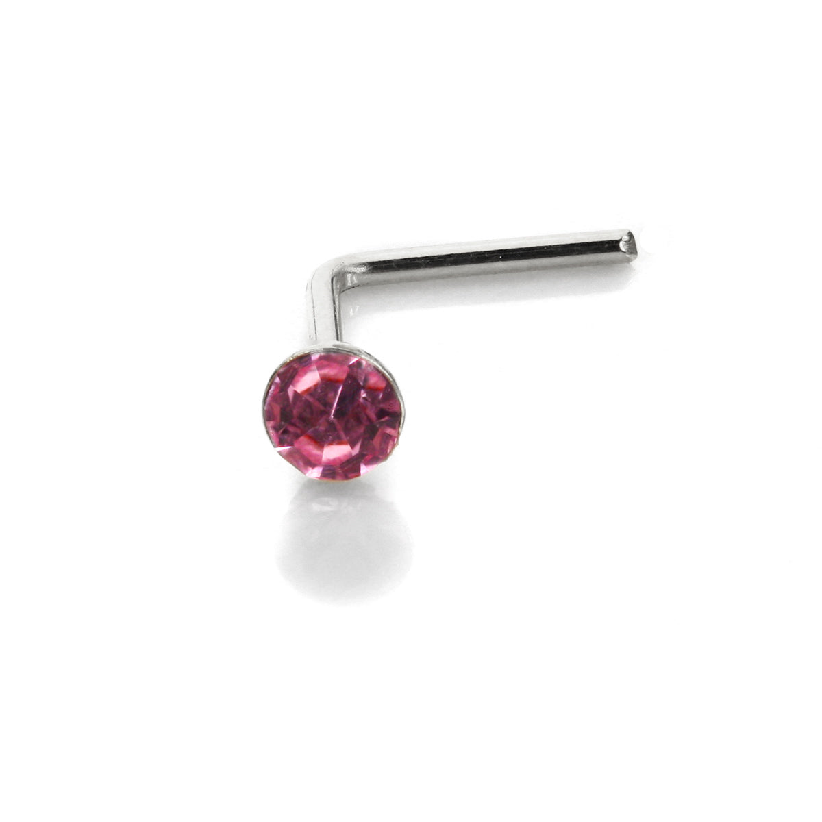 Sterling Silber 2,8mm runder CZ Kristall Nasenstecker L Pin