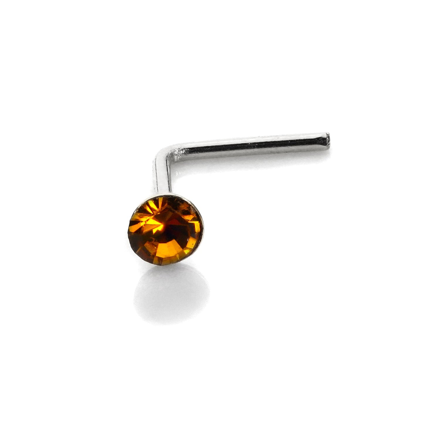 Sterling Silber 2,8mm runder CZ Kristall Nasenstecker L Pin