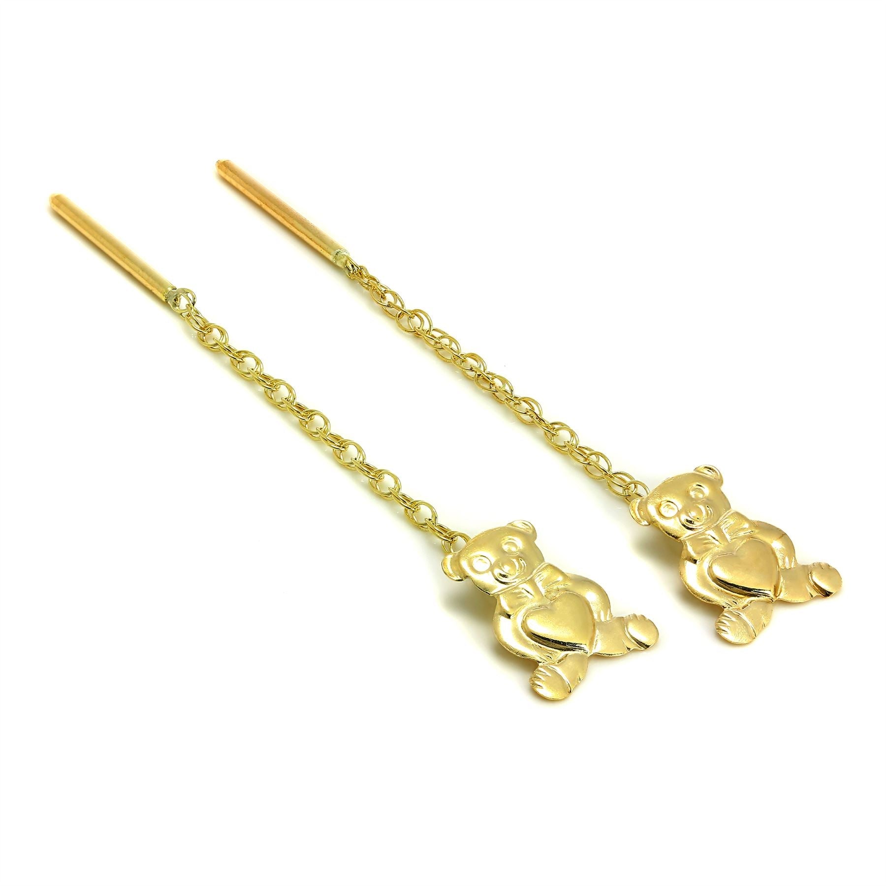 9 Karat Teddybär Durchziehkettenohrringe