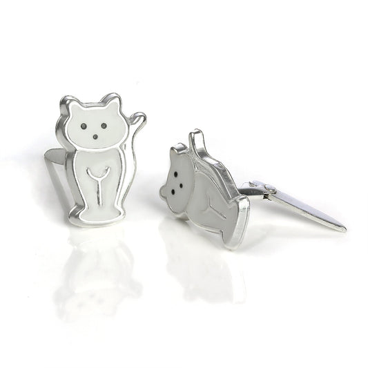 Sterlingsilber und Emaille Sitzende Katze Andralok Ohrstecker