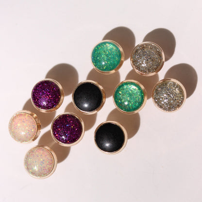 9ct Gold & Glitter Emaille Runde Ohrstecker in 6 Farben