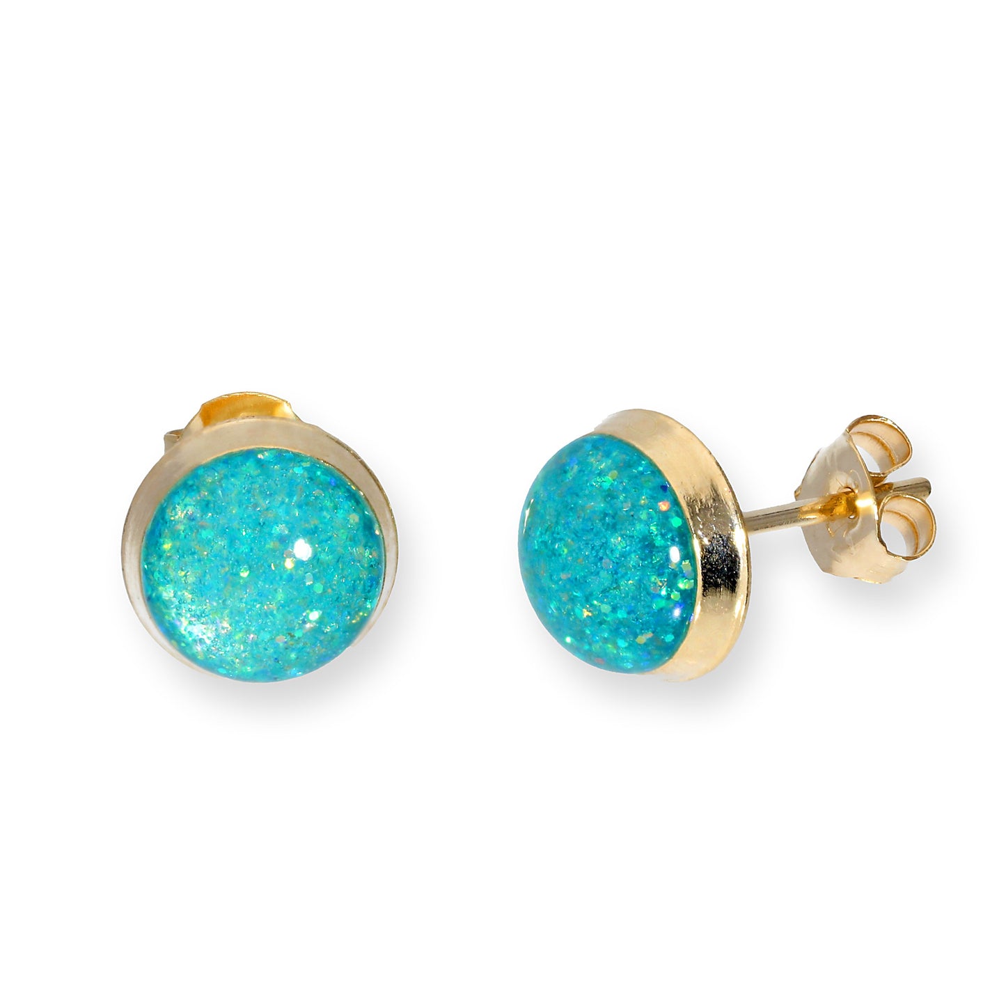 9ct Gold & Glitter Emaille Runde Ohrstecker in 6 Farben