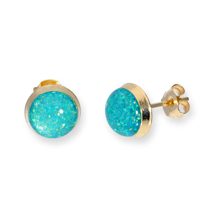 9ct Gold & Glitter Emaille Runde Ohrstecker in 6 Farben