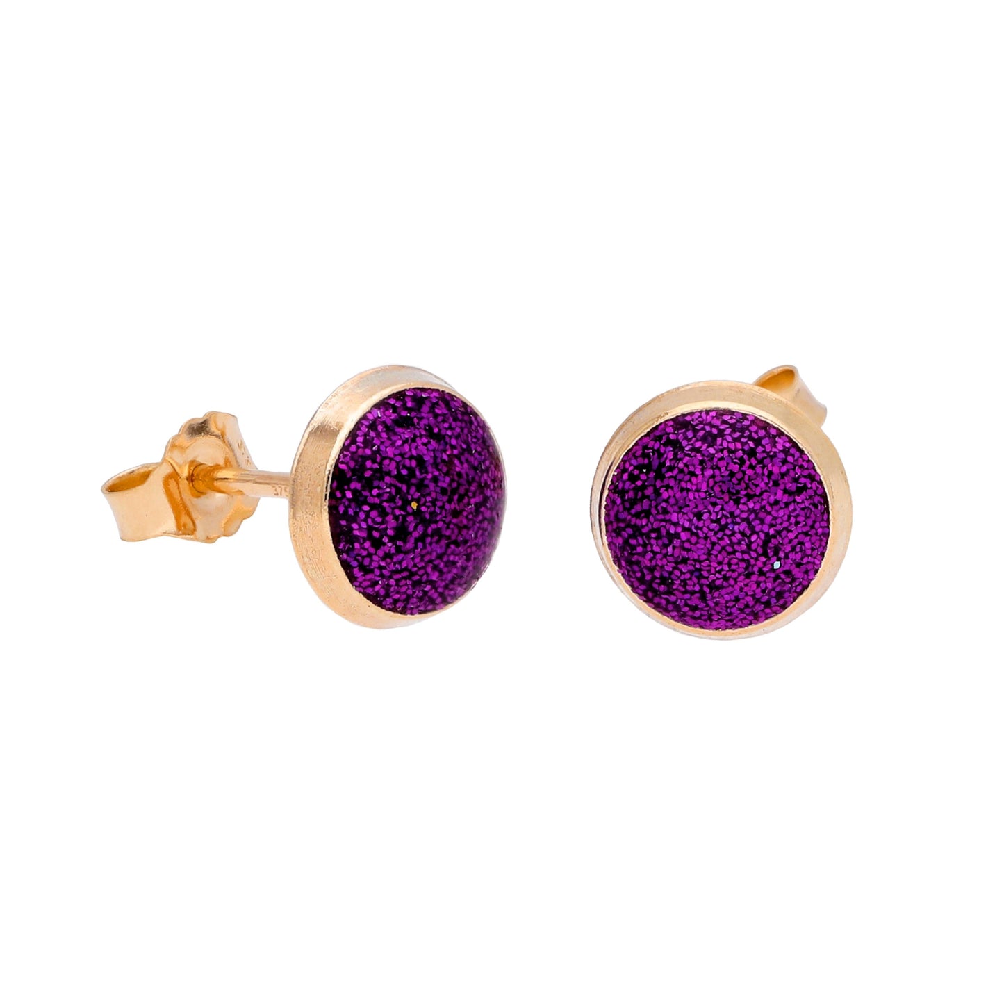 9ct Gold & Glitter Emaille Runde Ohrstecker in 6 Farben