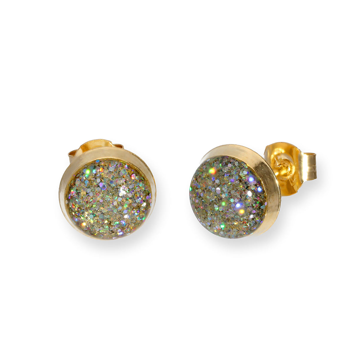 Runde Ohrstecker aus 9 Karat Gold mit Glitzer-Emaille in 6 Farben
