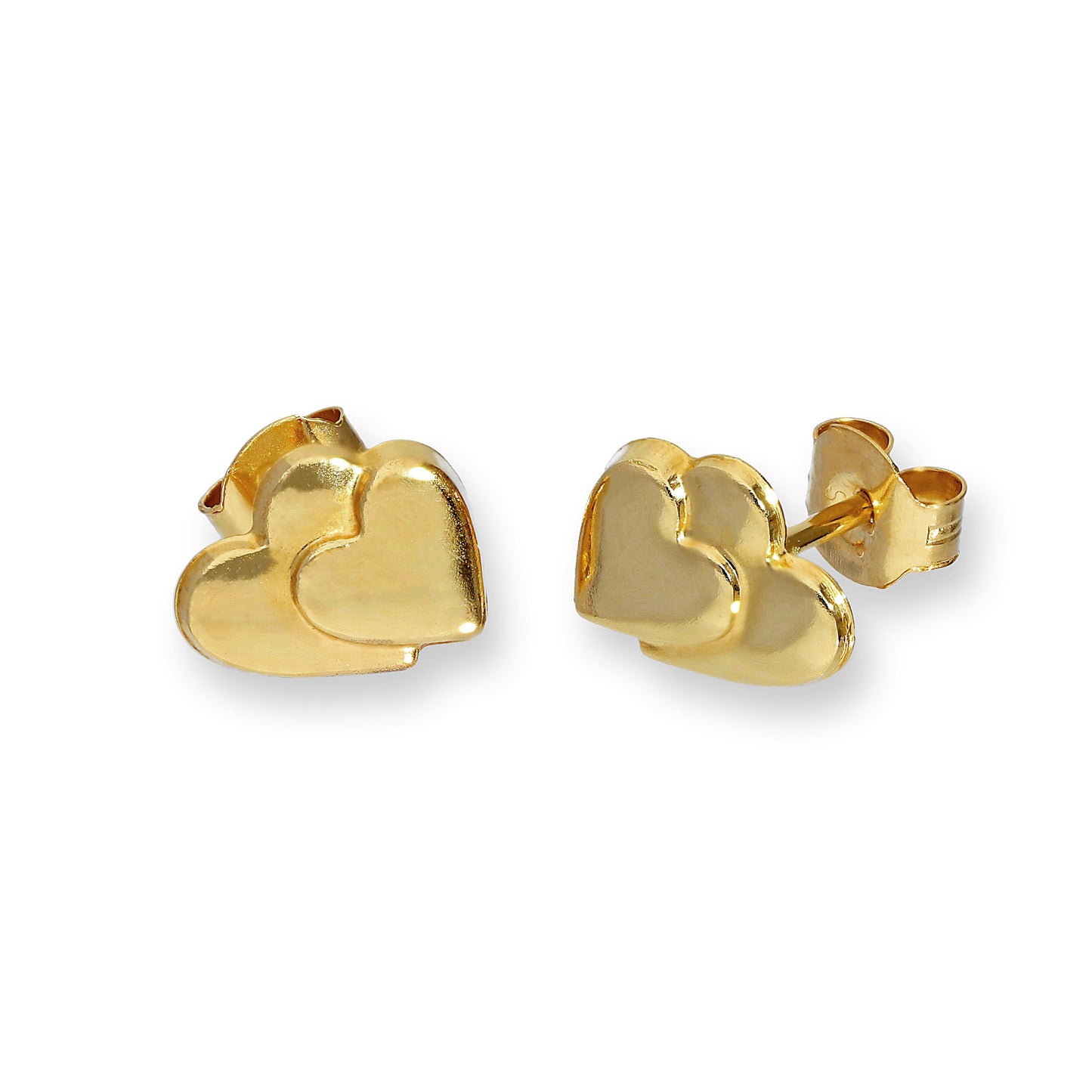 9 Karat Gold Flach Doppel Herz Ohrstecker