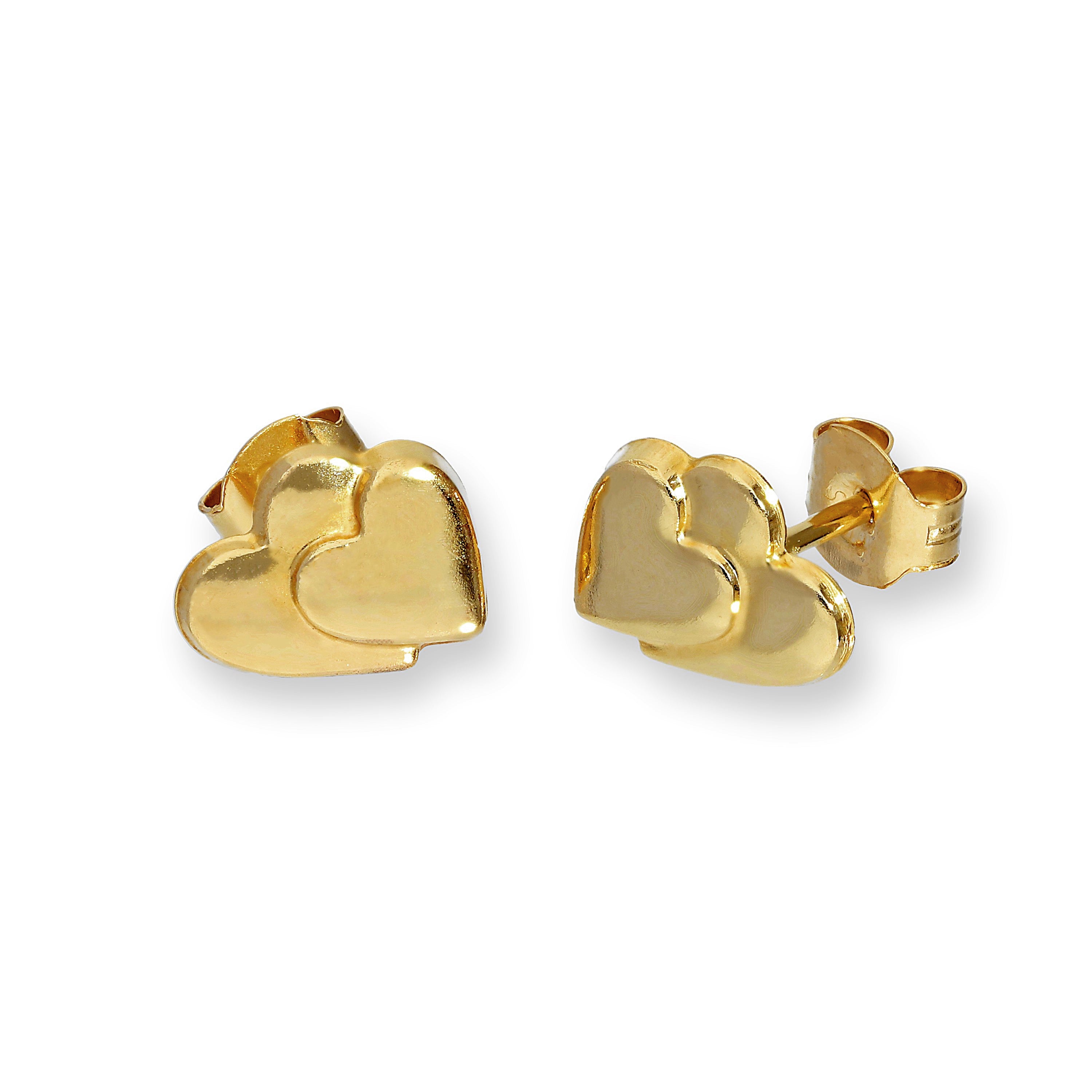 9 Karat Gold Flach Doppel Herz Ohrstecker