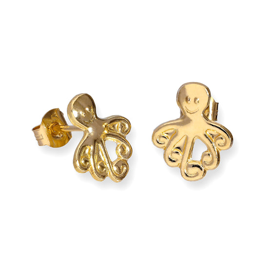 9 Karat Gold Flach Oktopus Ohrstecker 