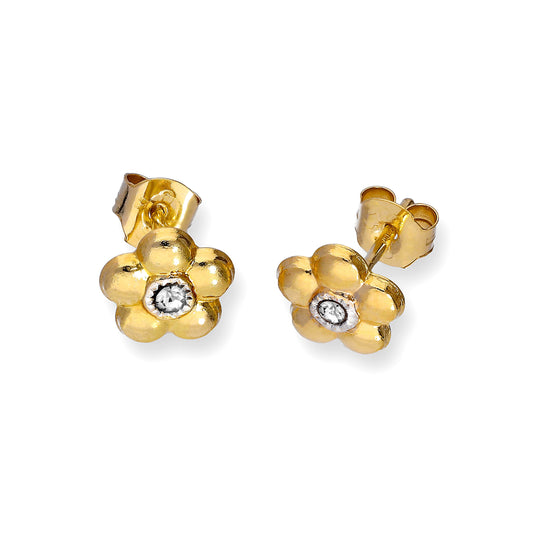 9 Karat Gold & Diamant Flach Blumen Ohrstecker