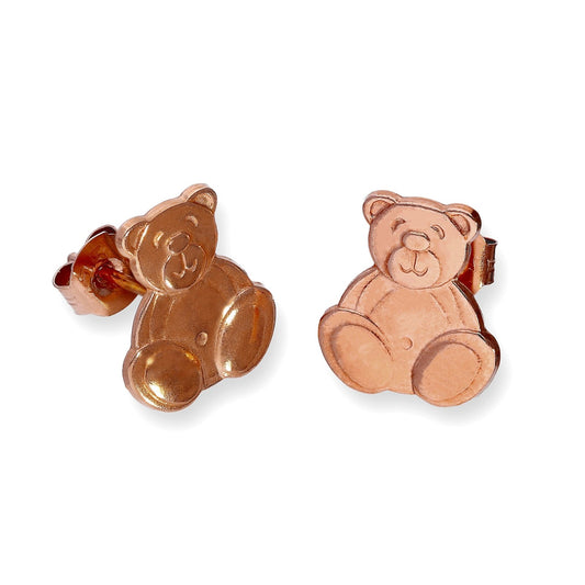 9ct Rose Gold Flat Teddy Bear Stud Earrings - jewellerybox