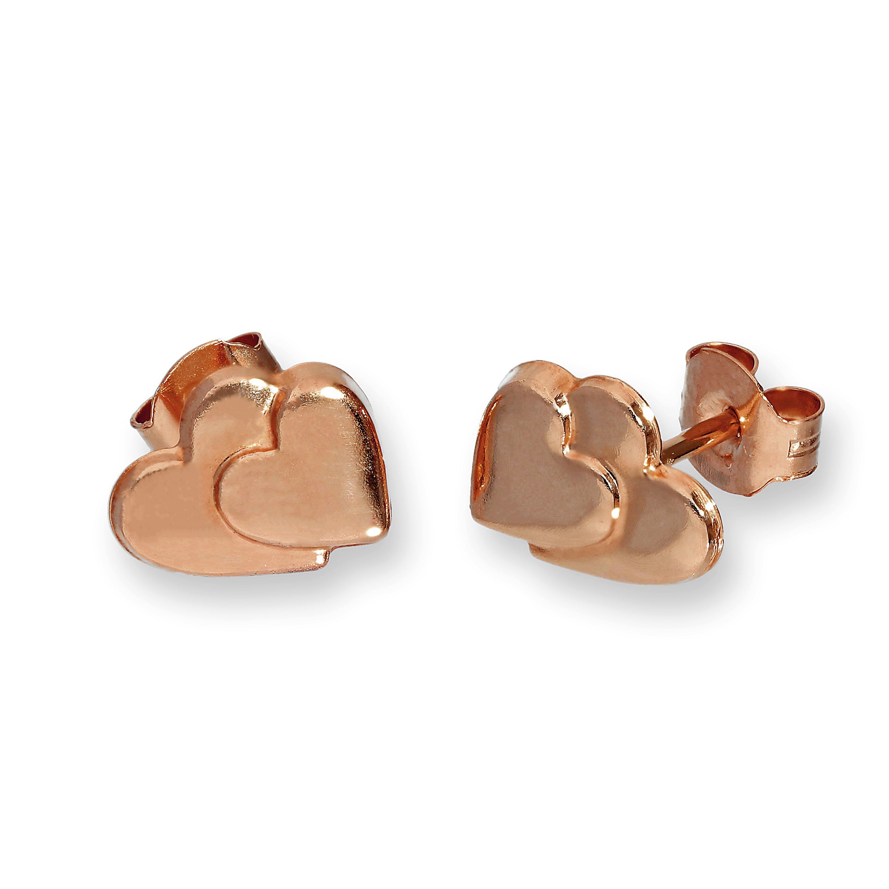 9 Karat Roségold Flach Doppel Herz Ohrstecker 