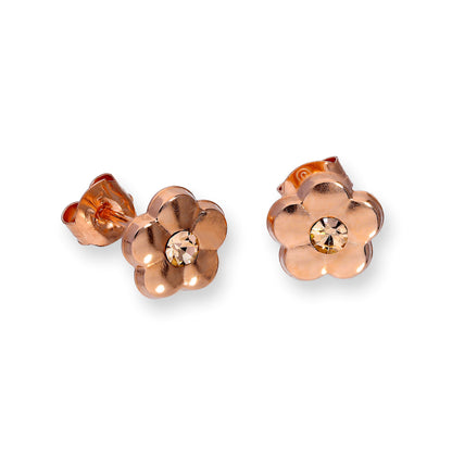 9 Karat Roségold & Orange CZ Kristall Flach Blume Ohrstecker
