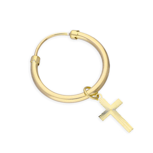 9 Karat Gelbgold Kreuz Dick Einzelner Creolen Ohrring