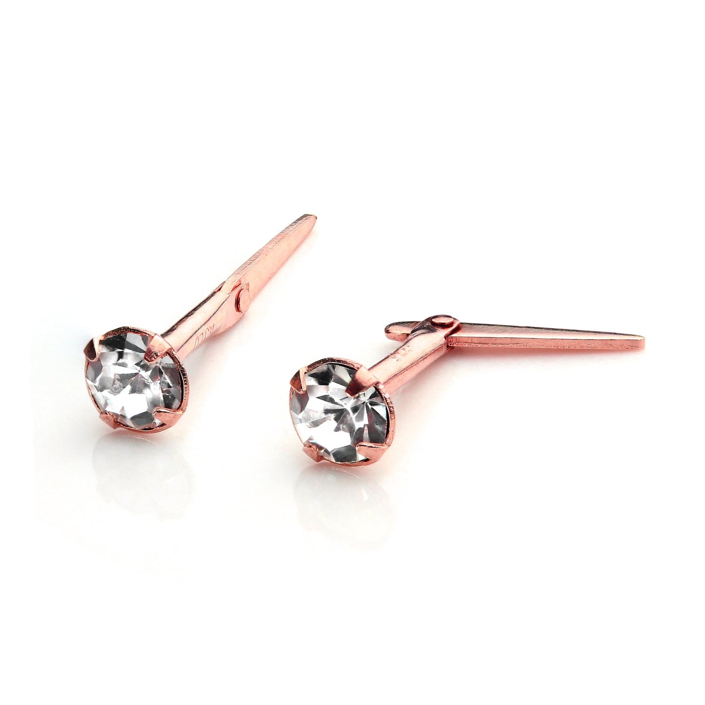 9ct Rose Gold Andralok Ohrstecker mit 3mm CZ Kristall Klarer Aquamarin Saphir