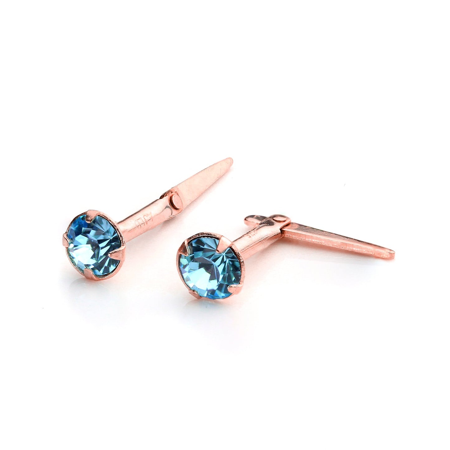 9ct Rose Gold Andralok Ohrstecker mit 3mm CZ Kristall Klarer Aquamarin Saphir