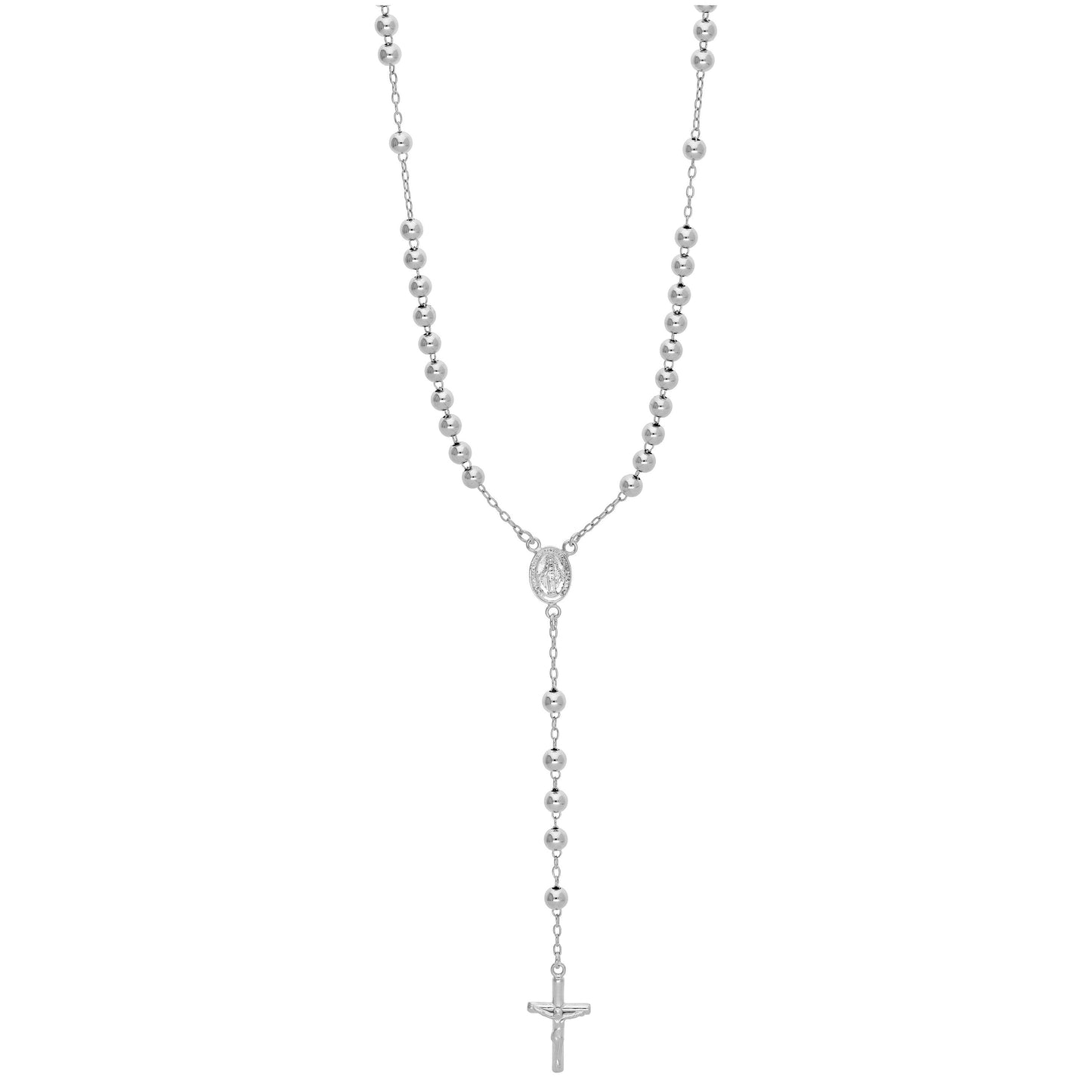 Heavy Sterling Silver Rosary Bead Necklace - 20 Inches