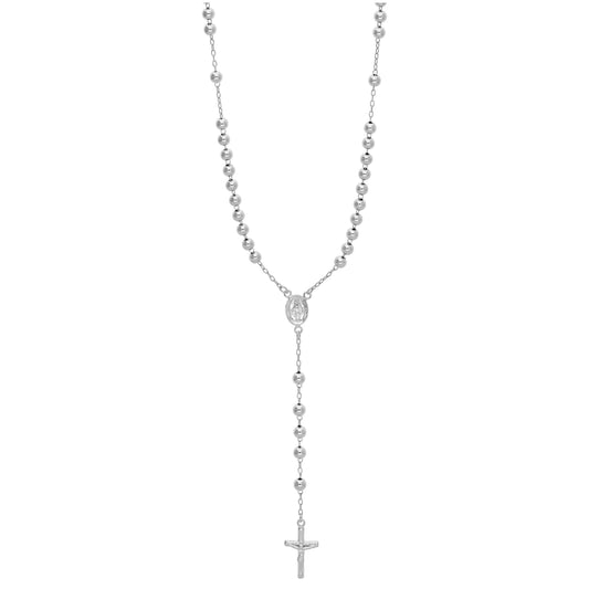 Heavy Sterling Silver Rosary Bead Necklace - 20 Inches