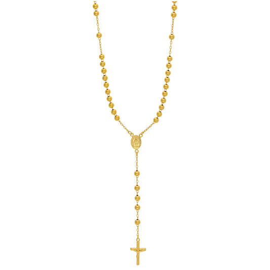 Heavy Gold Plated Sterling Silver Rosary Bead Necklace - 20 Inches