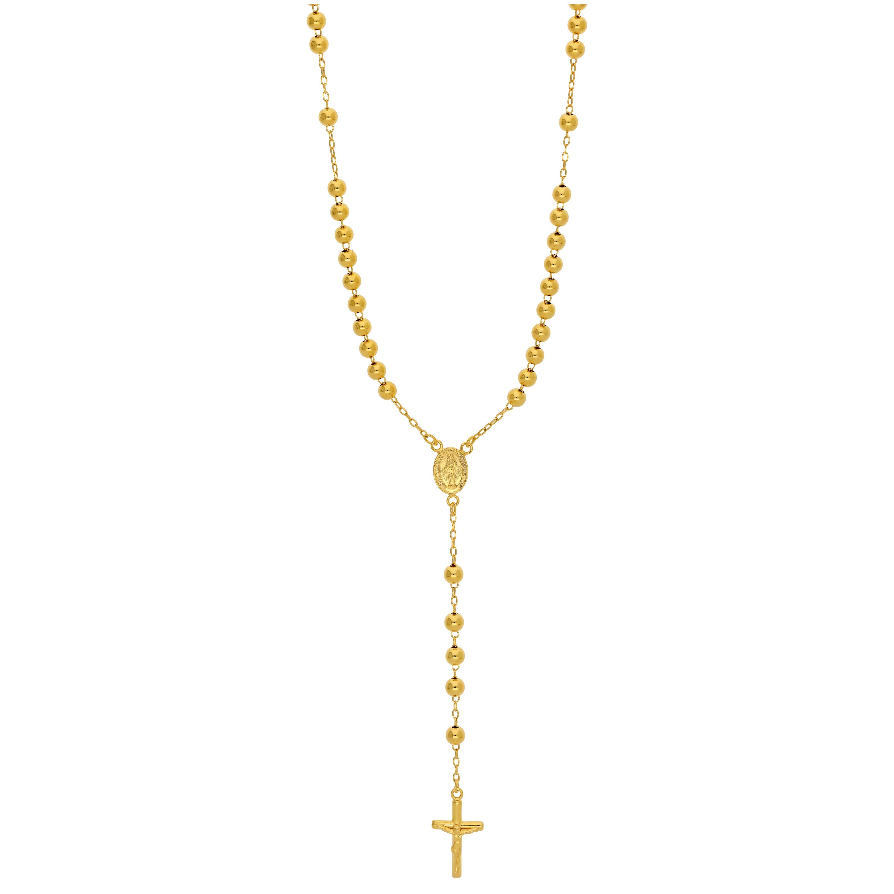 Schwere vergoldete Rosenkranz-Perlenkette aus Sterlingsilber – 50 cm