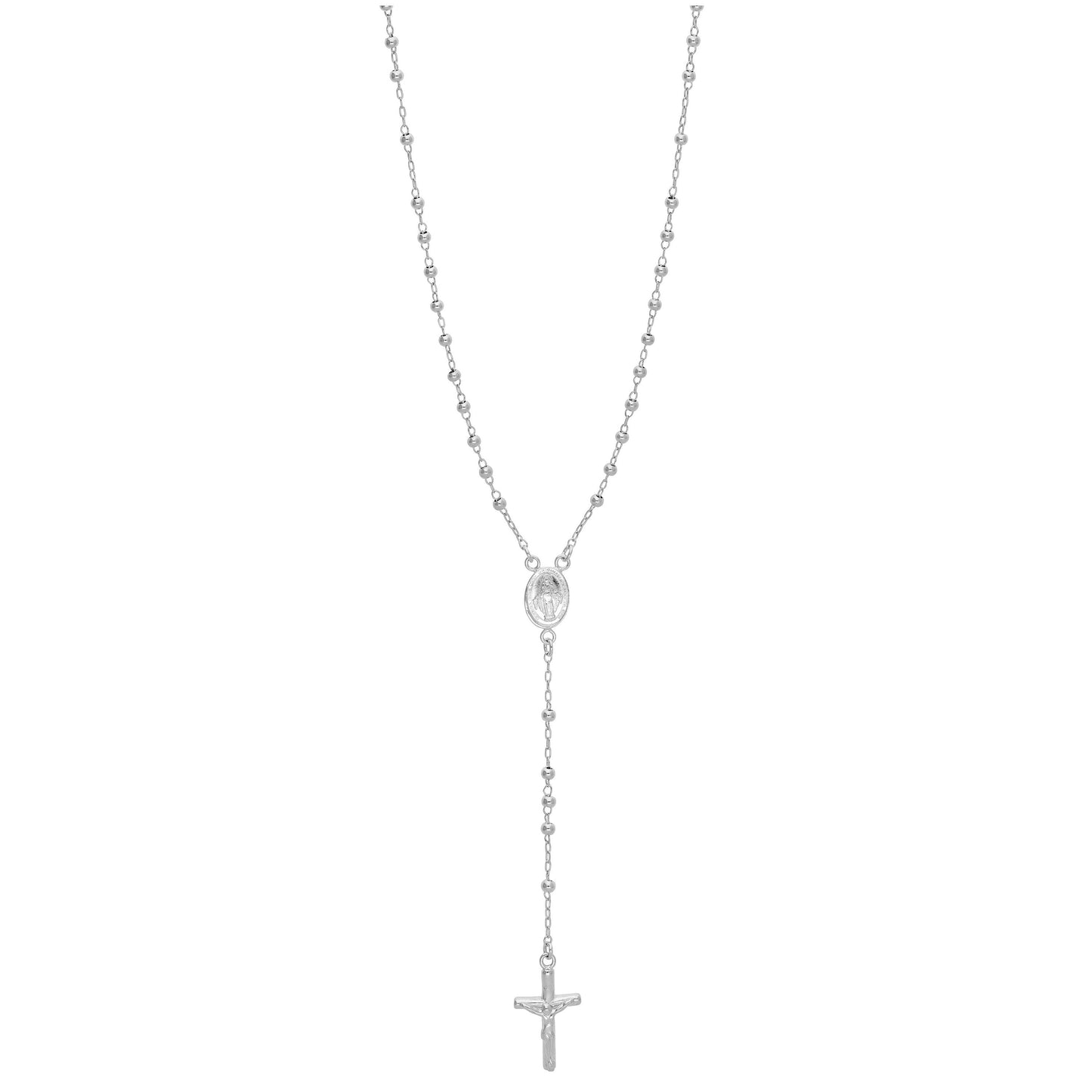 Sterling Silver Rosary Bead Necklace - 20 Inches