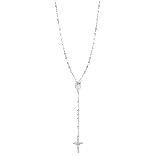 Sterling Silver Rosary Bead Necklace - 20 Inches