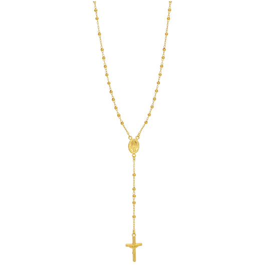 Gold Plated Sterling Silver Rosary Bead Necklace - 20 Inches