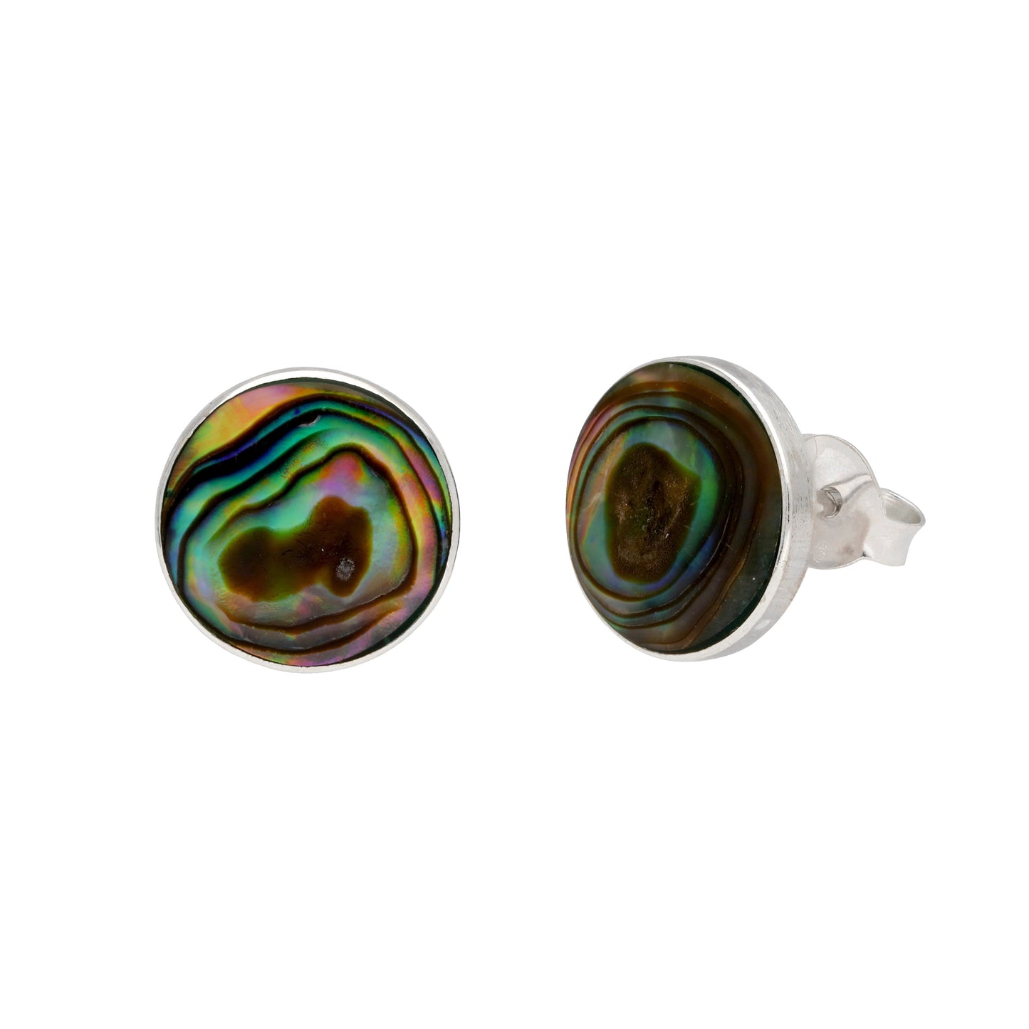 Sterling Silver Abalone 10mm Round Stud Earrings