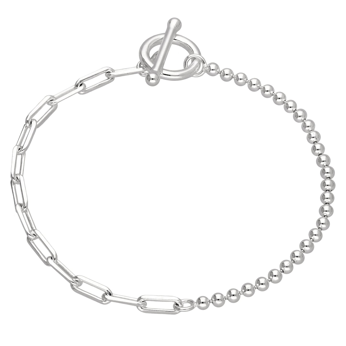 Armband aus Sterlingsilber mit T-Bar-Papierklammer-Kugelkette