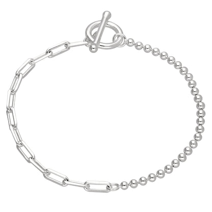 Armband aus Sterlingsilber mit T-Bar-Papierklammer-Kugelkette