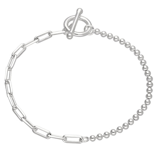 Armband aus Sterlingsilber mit T-Bar-Papierklammer-Kugelkette