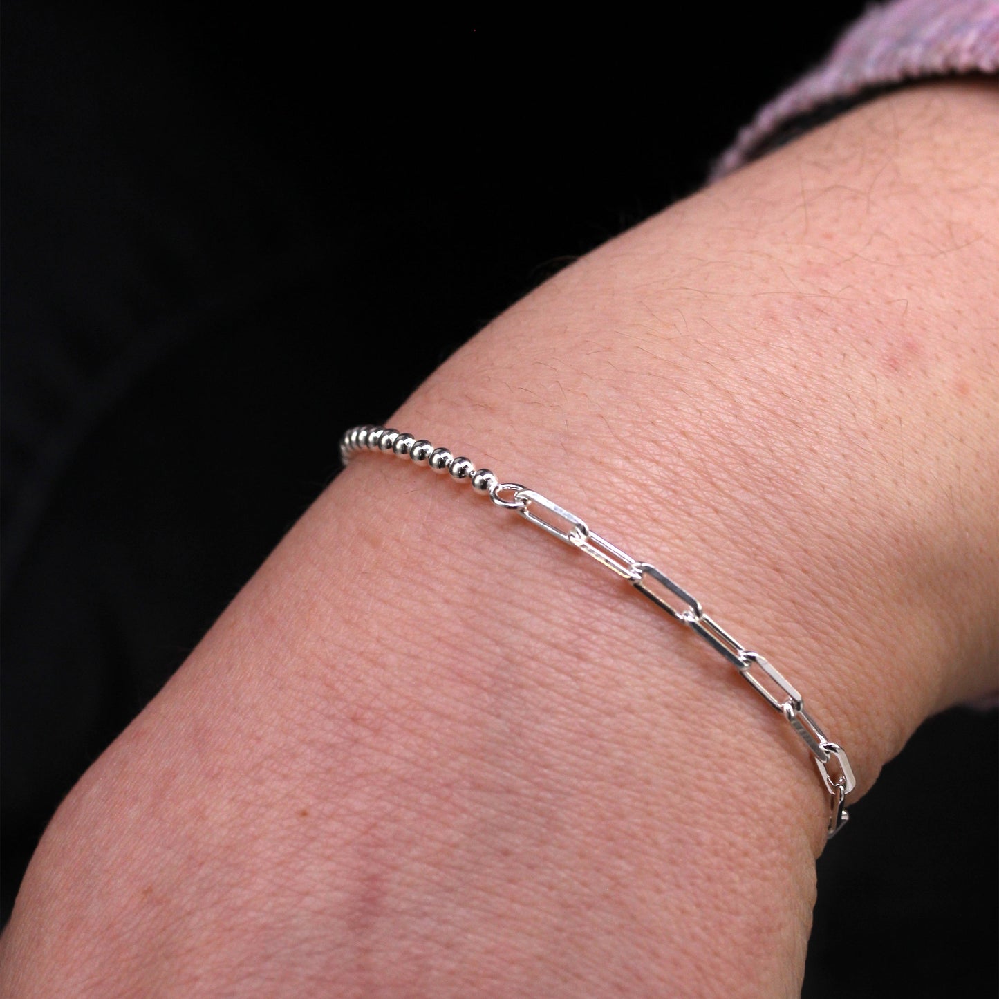 Armband aus Sterlingsilber mit T-Bar-Papierklammer-Kugelkette