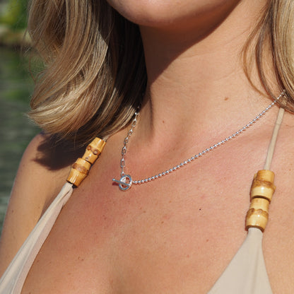 Halskette aus Sterlingsilber mit T-Bar-Papierklammer-Kugelkette