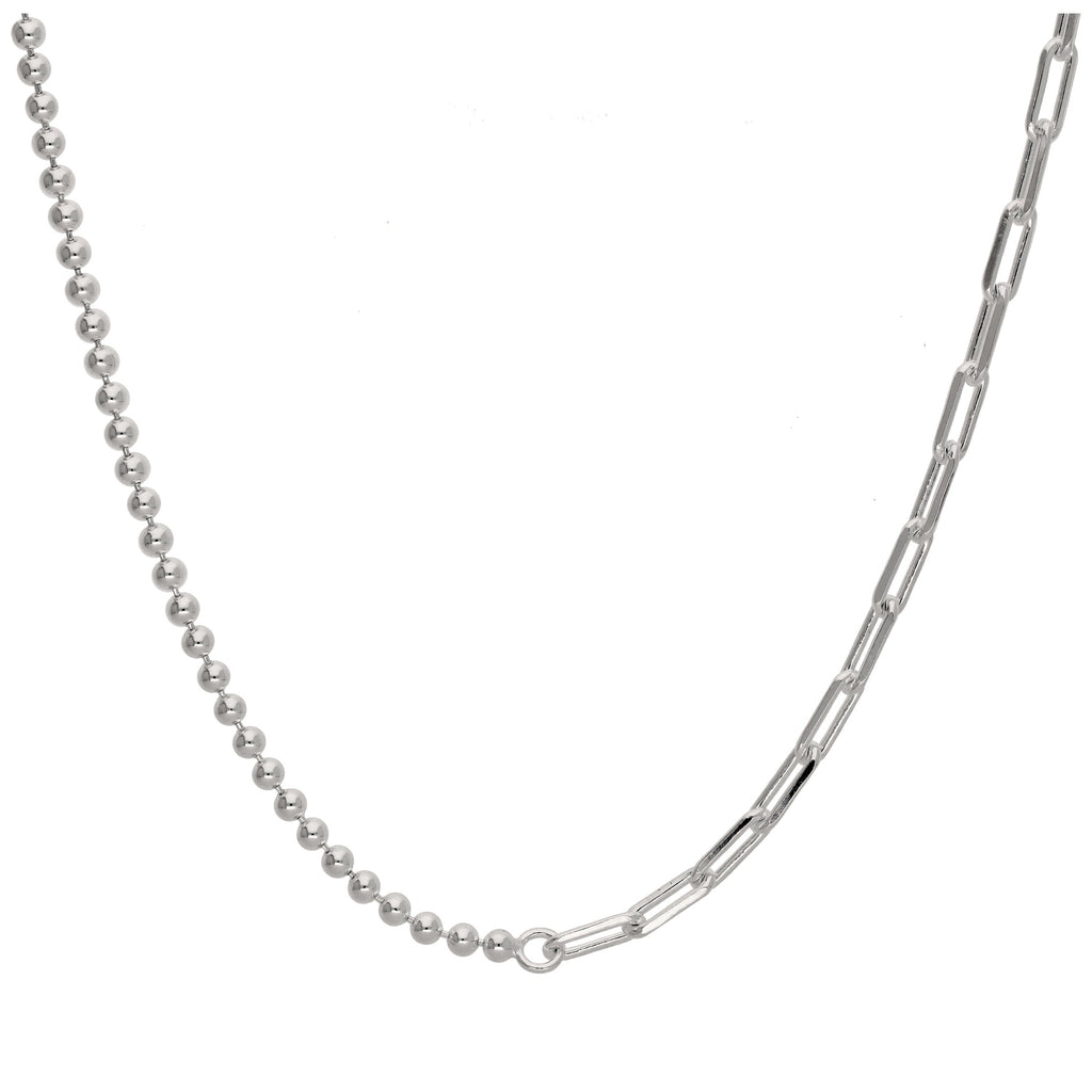 Halskette aus Sterlingsilber mit T-Bar-Papierklammer-Kugelkette