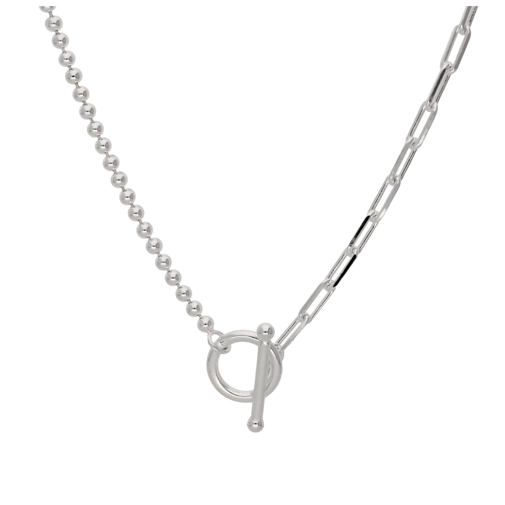 Halskette aus Sterlingsilber mit T-Bar-Papierklammer-Kugelkette