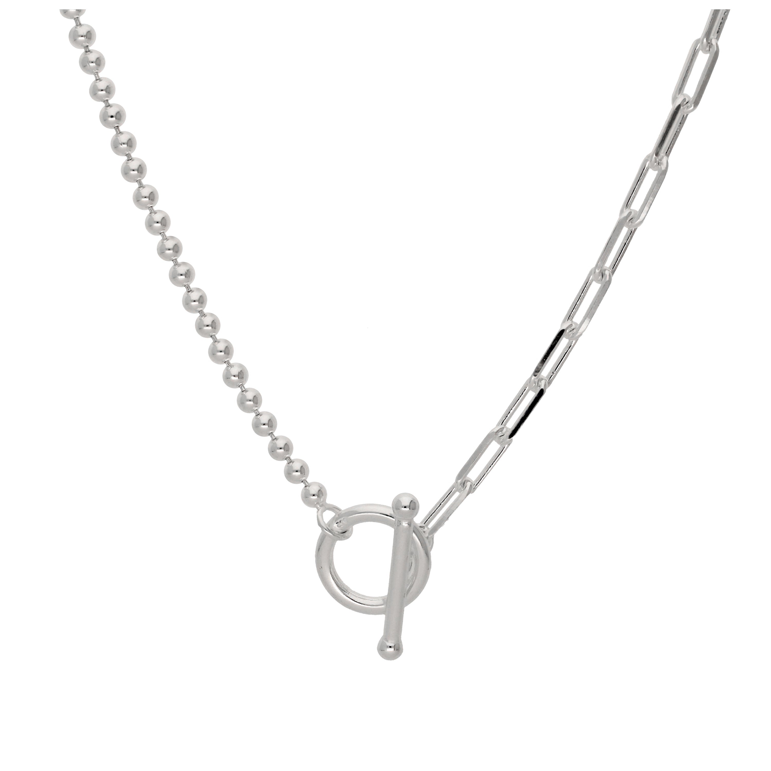 Halskette aus Sterlingsilber mit T-Bar-Papierklammer-Kugelkette