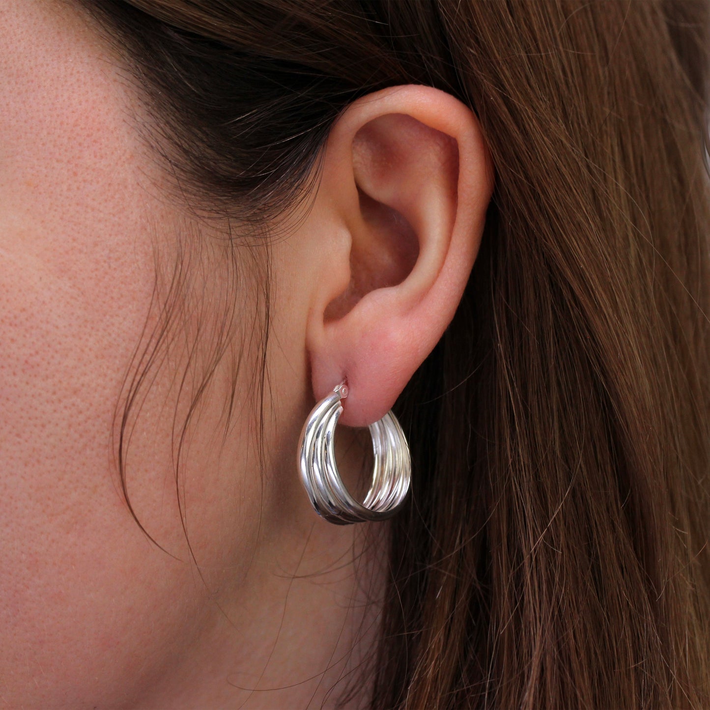 Sterling Silber Creolen mit dreifach verdrehtem Seil