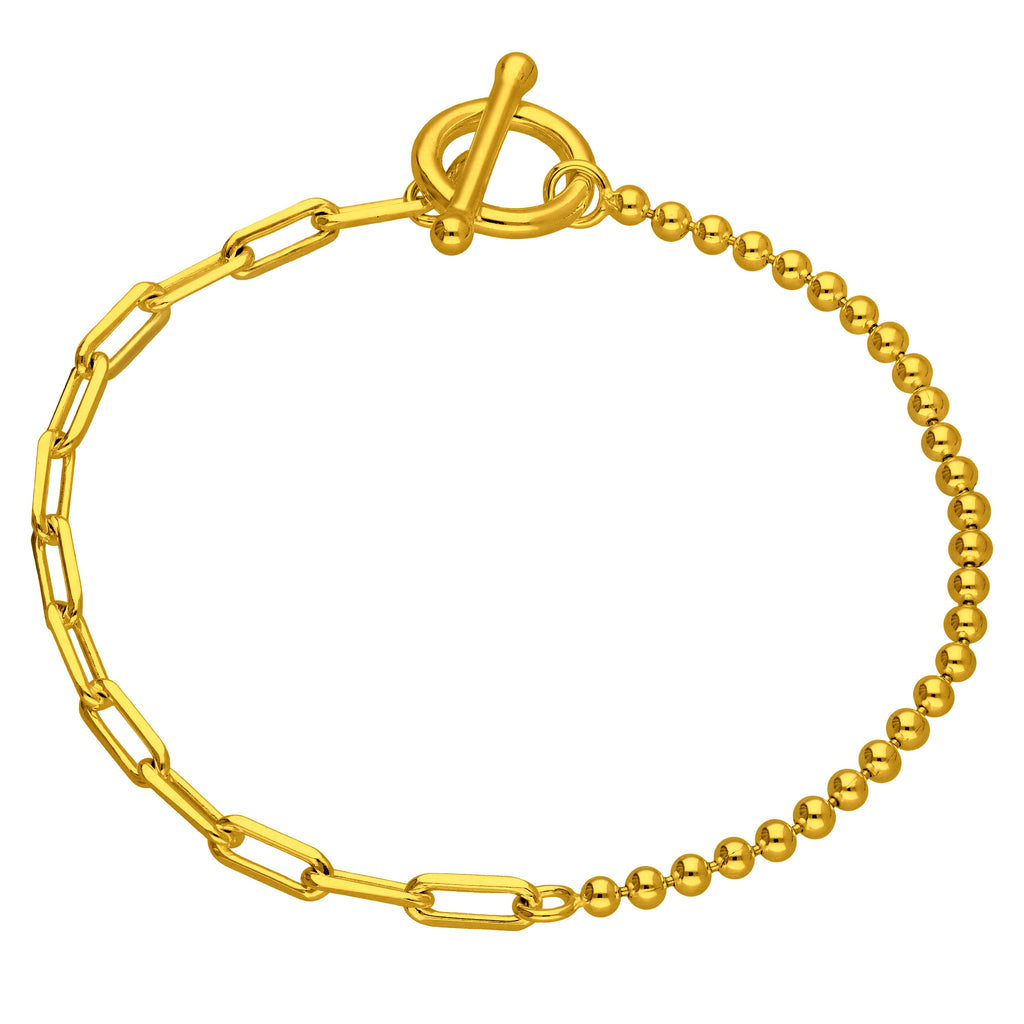 Vergoldetes Sterlingsilber T-Bar Paperclip Kugelkette Armband