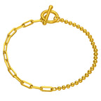 Vergoldetes Sterlingsilber T-Bar Paperclip Kugelkette Armband