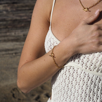 Vergoldetes Sterling Silber T-Bar Paperclip Kugelkette Armband