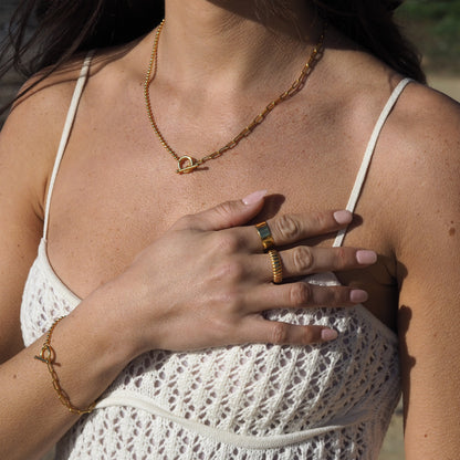 Vergoldetes Sterling Silber T-Bar Paperclip Kugelkette Halskette