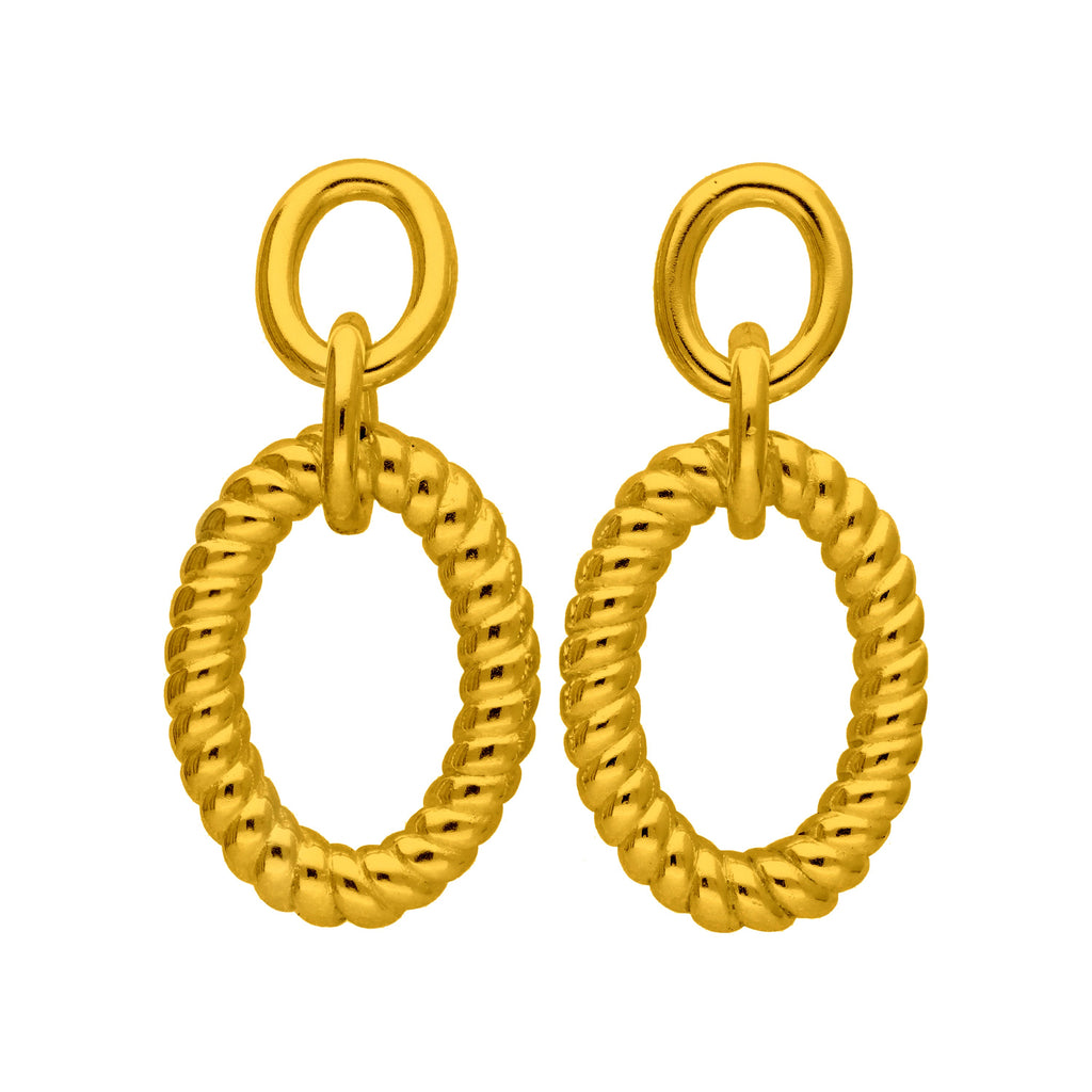 Vergoldete Sterlingsilber Doppel-Oval Twist Rope Stud Drop Dangle Ohrringe