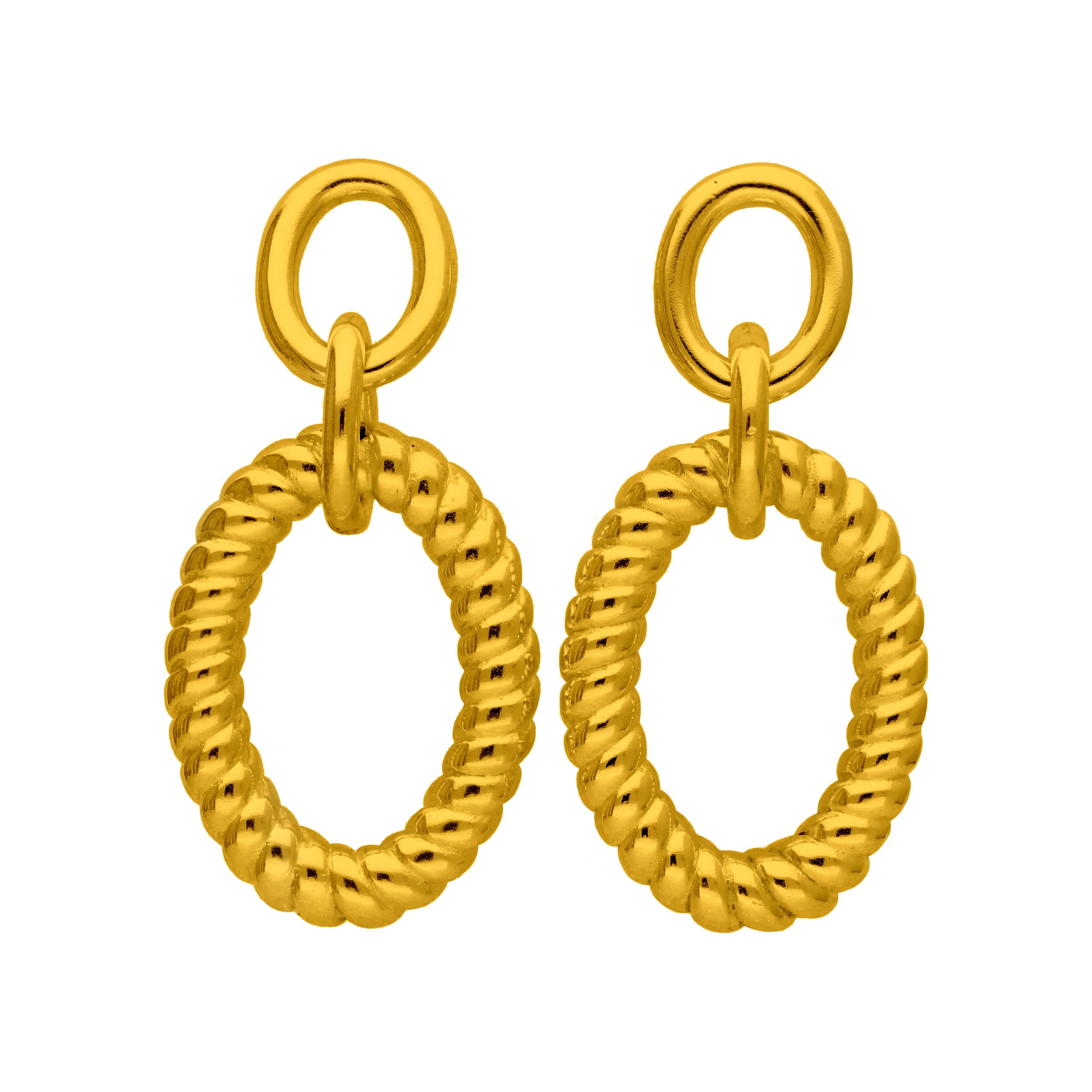 Vergoldete Sterlingsilber Doppel-Oval Twist Rope Stud Drop Dangle Ohrringe