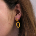 Vergoldete Sterlingsilber Doppel-Oval Twist Rope Stud Drop Dangle Ohrringe