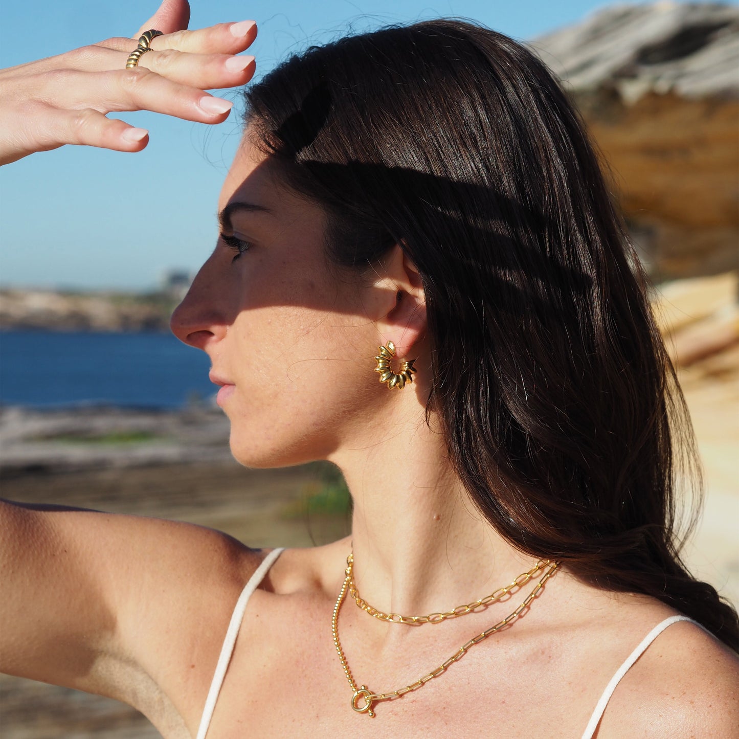 Vergoldete Sterling Silber offene Stud Hoop Ohrringe