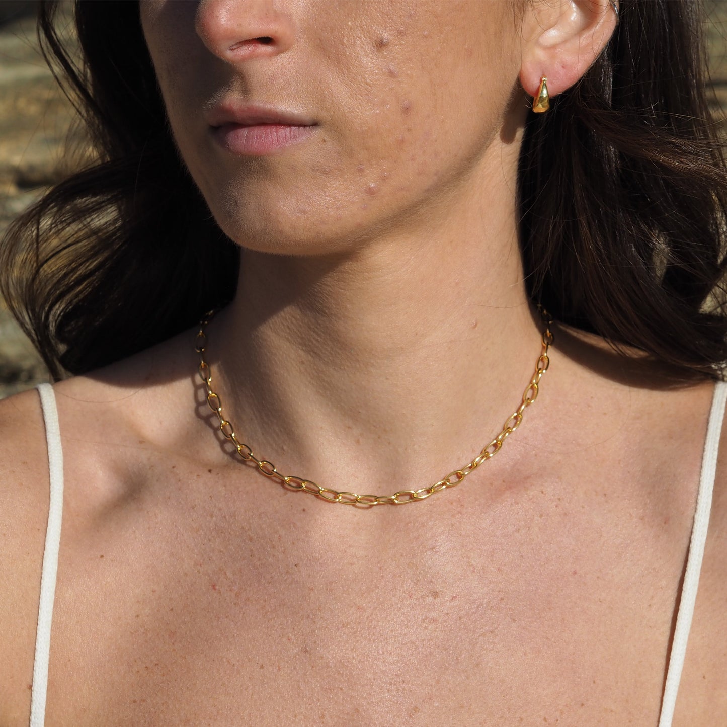 Halskette aus vergoldetem Sterlingsilber mit ovalem Belcher-Anhänger – 45 cm