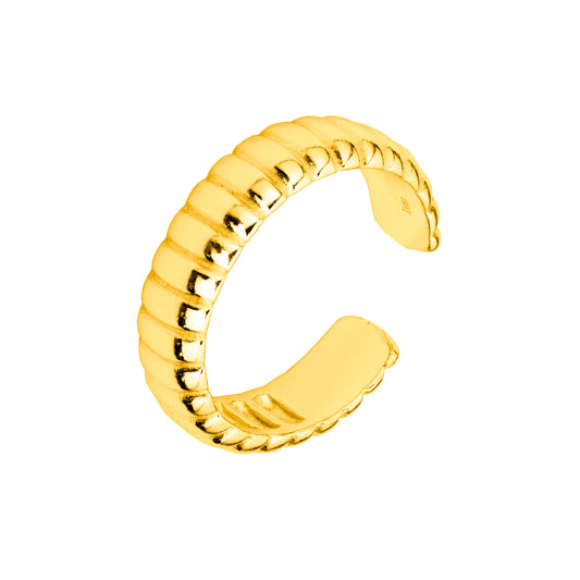 Verstellbarer schwerer vergoldeter Ring aus Sterlingsilber mit geriffelter Struktur