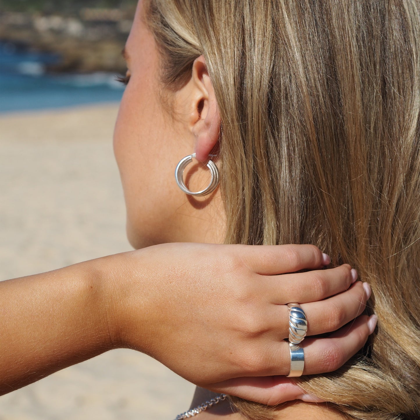 Verstellbarer schwerer Ring aus Sterlingsilber mit dicker, gedrehter Kordel